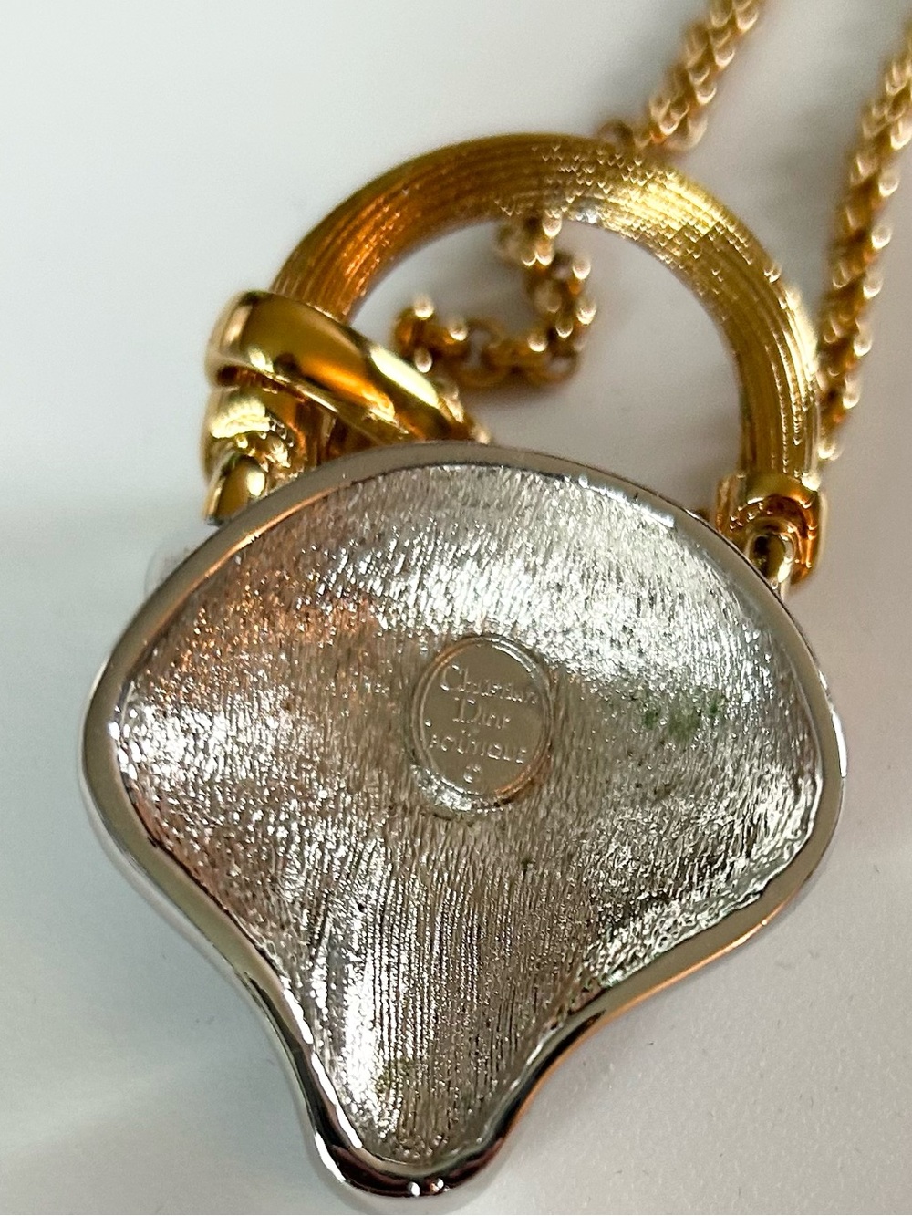 Authentic Christian Dior Gold Chain Necklace with Silver Crystal Fox Pendant - Picture 2 of 5